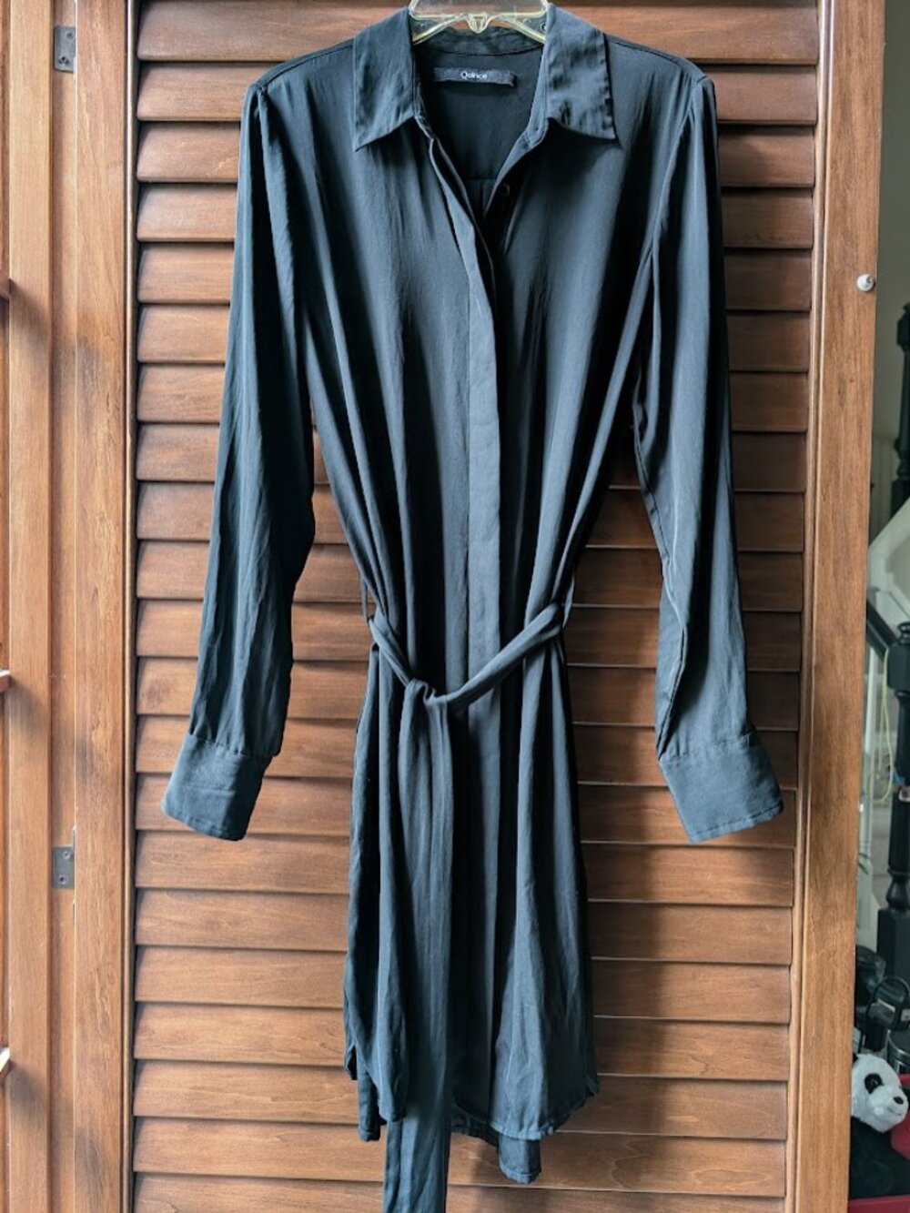 Quince Washable Silk Shirt Dress in Soft Black Belted Long Sleeve Size: XS